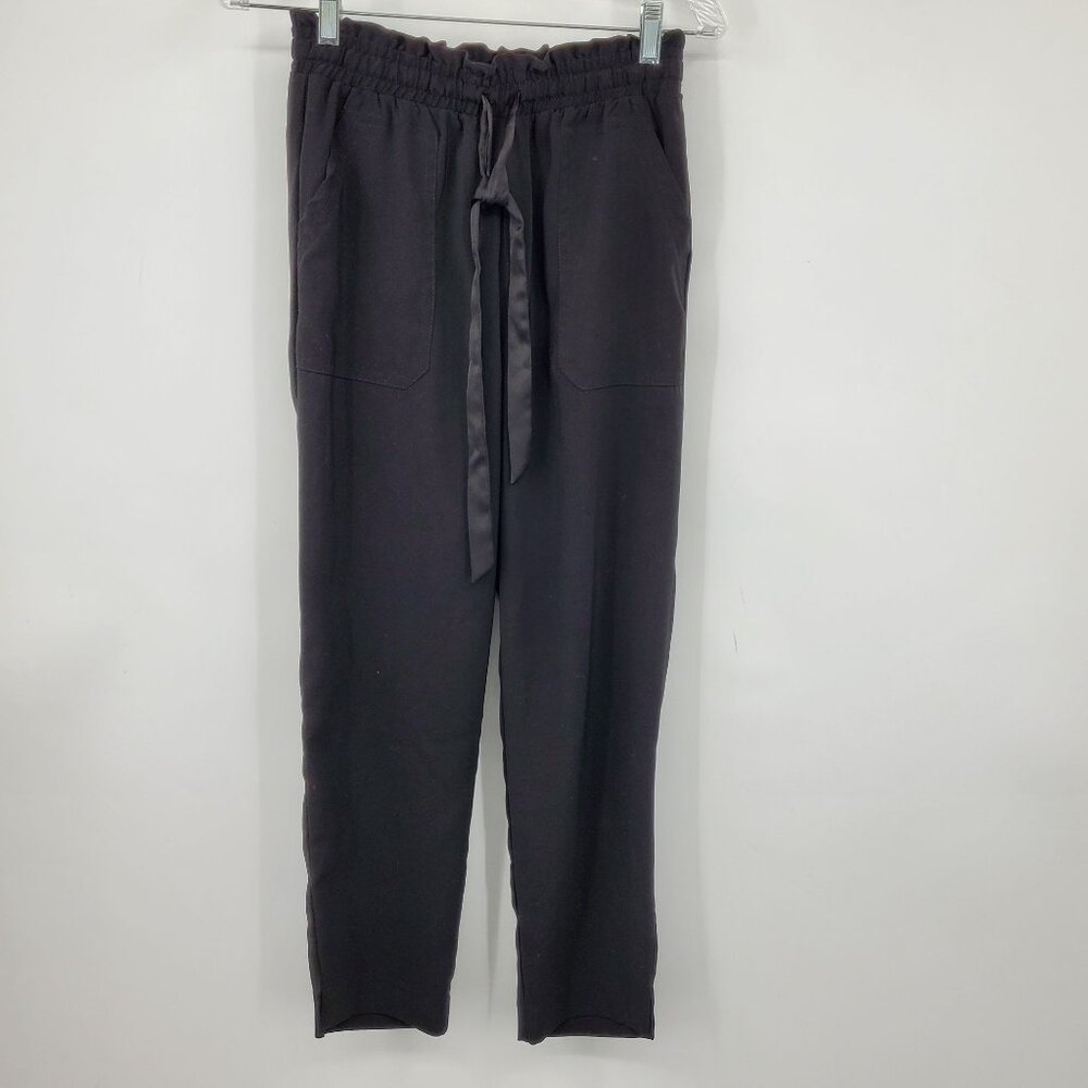 Zara Women's Paperbag Waist Black Tapered Leg Tie Waist Career Pants Size Small